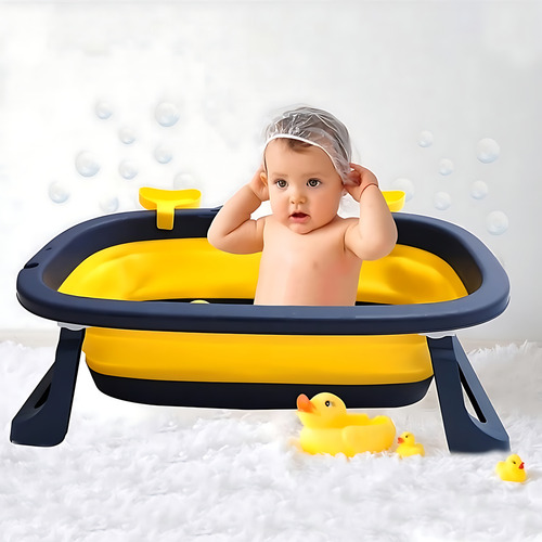 Banheira Infantil Dobrável Com Rede De Segurança E Proteção Cor Amarelo Crab