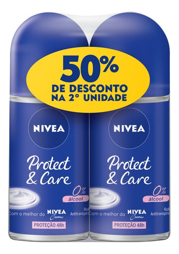 Kit 2 Desodorantes Roll On Protect & Care 50ml Nivea