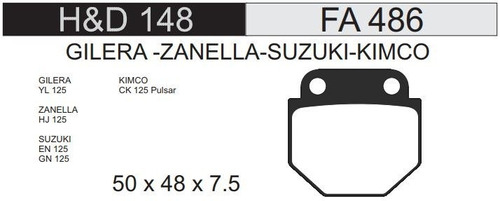 Pastilla Freno Fa 486 Hada Suzuki 125 En Gn 125 Yl 150