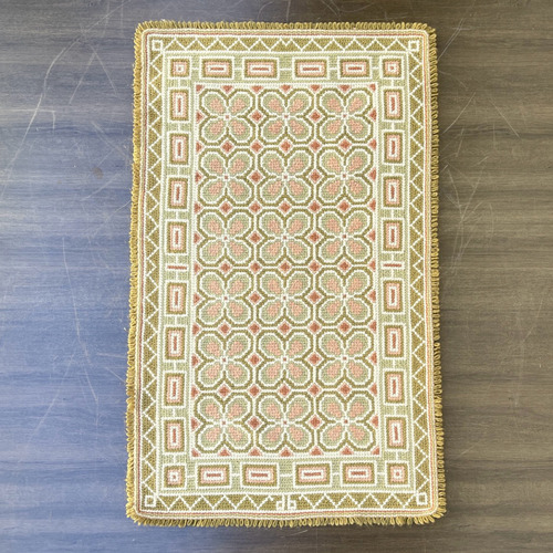 Tapete Arraiolo Artesanal Feito À Mão Estilo Clássico 1.17 M 71 Cm Florido Verde (Recondicionado)