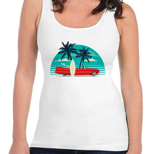 Musculosa Auto Playa Tabla Palmeras Beach