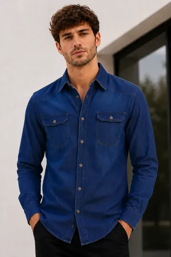 Camisa Jeans Slim Manga Longa