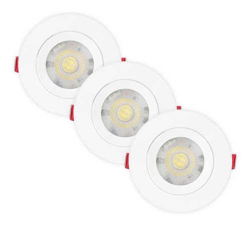 Kit 3 Spot Led 7w Redondo Embutir Direcionável Cor Branco Quente 110V/220V