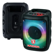 Bocina Portátil Kaiser Bluetooth Bafle 3 Pulgadas Potente Luces Flama Audiorítmicas Para Exteriores Bajos Profundos Para Fiestas Ksw-7003 Color Negro