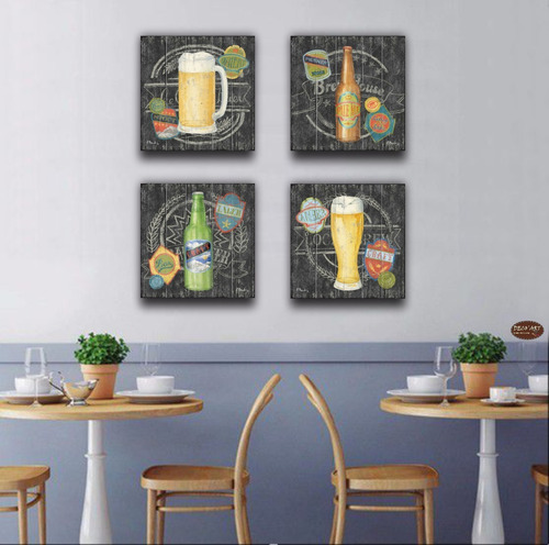 Cuadros Decorativos Cerveza Beer Vintage  30x30  (4pz)