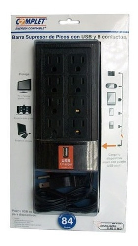 Supresor De Picos  Complet Brc1005 8 Contactos 1 Usb Negro