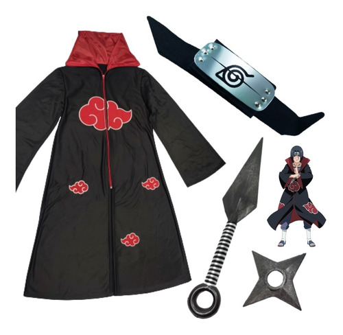 Imagen 2 de 7 de Naruto Disfraz Niños Bata Akatsuki Banda Kunai Itachi Uchiha