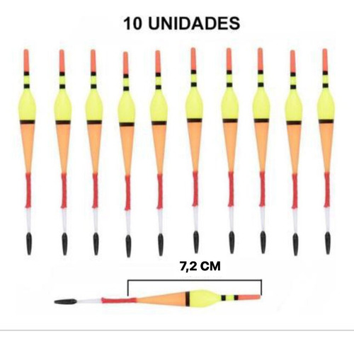 Kit 10 Bóias Plástica Palito Pesca Tilápias Piau Lambari 7cm