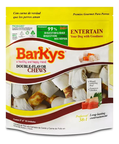 Hueso De Carnaza De Res Y Pollo Barkys Premio Perros 10pz
