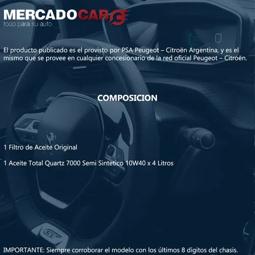 Filtro + Aceite Total 7000 X 4l Peugeot 207 1.4 8v - 2012