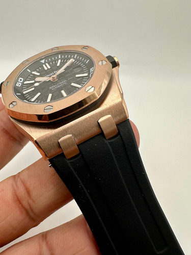 Reloj Automatico Ap Royal Oak Oro Rosa / Negro Caucho Zafiro Negro Oro Rosa Negro (Reacondicionado)