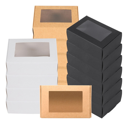 Mini Caja De Papel Kraft De 30 Piezas Con Ventana, Caja De E