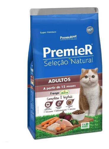 Ração Premier Gatos Adultos Seleção Natural Frango 1,5kg