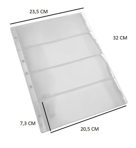 40 Folhas Plastico Cédula Acetato Premium 4 Divisões Notas