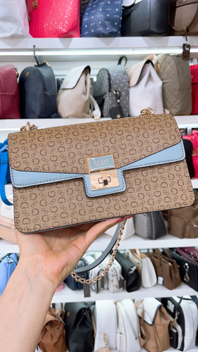 Bolso / Cross Guess Mod. Sg914221 Color Mocha Y Azul Multilo