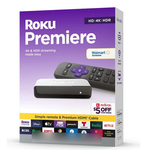 Roku Premier - 4k/hdr Reproductor + Cable Hdmi Color Negro