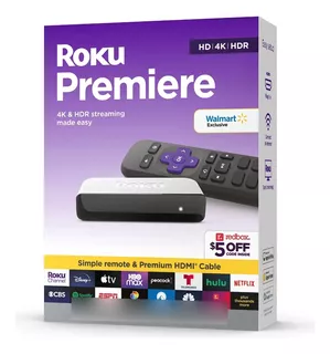 Convertidor Roku Premiere 4k Hdr Streaming + Control Remoto Color Negro