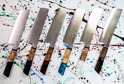 Cuchillo Nakiri Chef Damasco Japonés Profesional C/funda Inc Color Rojo