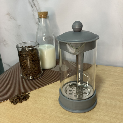 Cafetera Prensa Con Embolo 600 Ml Vidrio A Presión Café Prensa Francesa Plateada