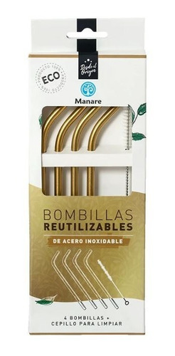 Bombillas Acero Inoxidable Reutilizable Doradas - Manare
