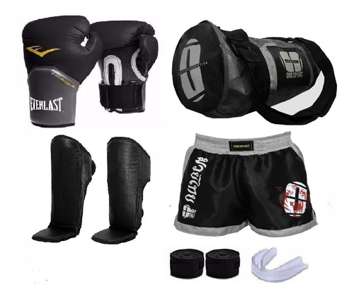 Kit Boxe Muay Thai Luva Everlast + Completo Bandagem 5 Metro