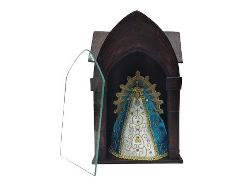 Capilla De Madera + Virgen De Luján Con Manto De 12 Cm Pvc 