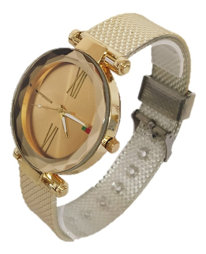 Relógio Feminino Pulseira Silicone Dourado Elegante Social