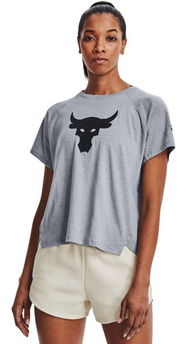 Ua Project Rock Bull Ss Camiseta Manga Corta Gris De Mujer L