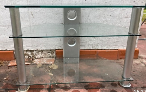 Mesa Tv, Vidrio Grueso Y Aluminio Ancho 76 Alto 53 Prof 39 Gris