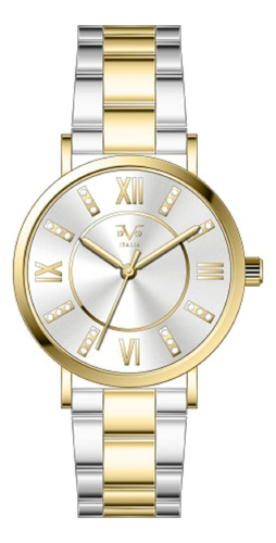 Reloj De Mujer V1969 Italia 1122-6 Bicolor Dorado Fondo Plateado