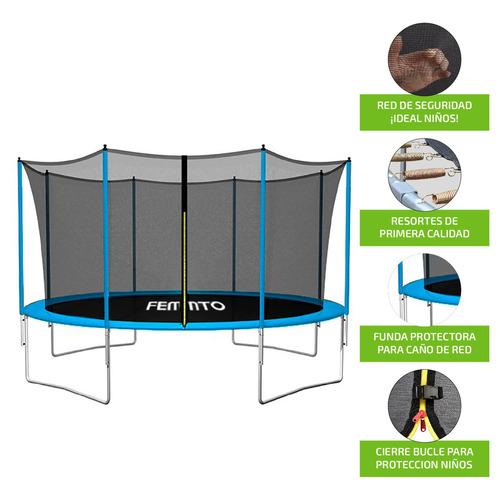 Imagen 7 de 8 de Cama elástica Femmto TPL12FT00 con diámetro de 3.65 m, color del cobertor de resortes azul y lona negra
