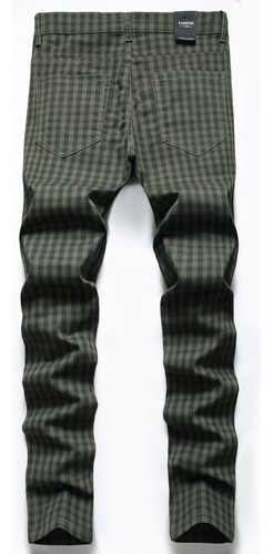 Pantalones Estampados A Cuadros Para Hombre, De Alta Elastic