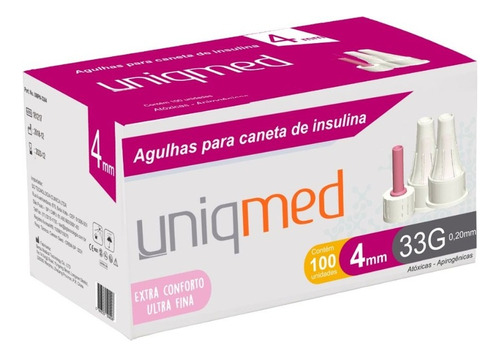 Agulha Para Caneta Insulina Extra Conforto 4mm 33g - Uniqmed