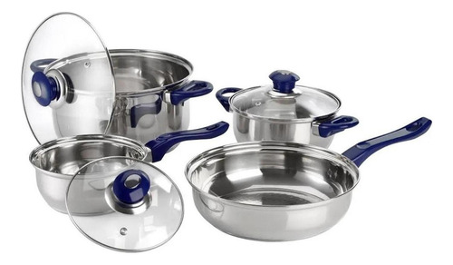 Bateria Cocina Magefesa Acero Inoxidable Coraza 7 Pzas Azul Color Plateado