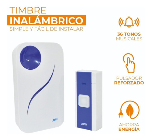 Imagen 2 de 7 de Timbre Inalambrico Simple 100 Metros De Alcance Jieli