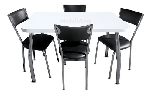 Mesa De Comedor Cocina Cromada Con 4 Sillas Tapizadas 