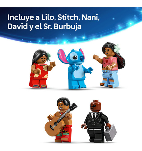 LEGO® | Disney Casa en la Playa de Lilo y Stitch 43268; incluye 5 personajes de la película: David, Lilo, el Señor Bubbles, Nani y Stitch