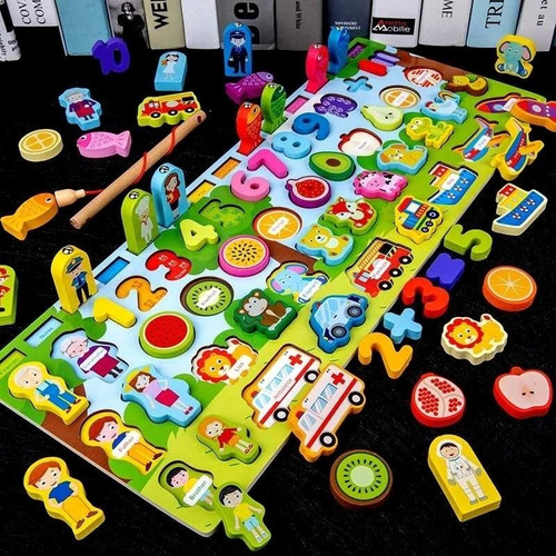 Imagen 6 de 6 de Tablero Montessori Didáctico 7 En 1 Juego Educativo Niños