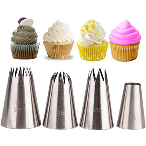 4 Pieces Large Piping Tips Set Stainless Steel Piping N...