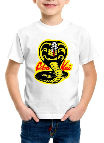 Polera Cobra Kai Logo Karate Kid Serie Niña Niño Blanca