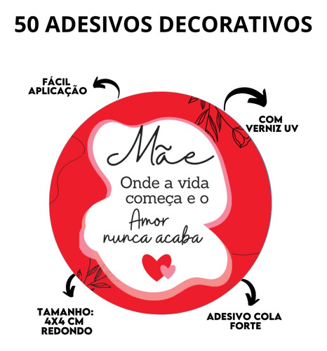 Kit Dia Das Mães 150 Itens | Sacolas, Cartões E Adesivos. Cor Vermelho