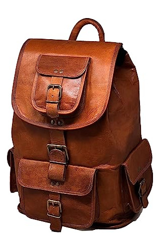 Mochila De Cuero Para Portátil Estilo Indiana Jones Marrón