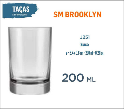 24 Copos Brooklyn 200ml Água Refrigerante Suco Batida