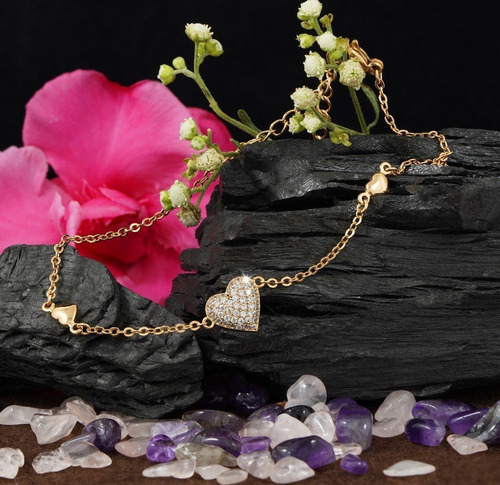 Brazalete Pulsera Corazones Diamantes Oro 24k Amor Propio