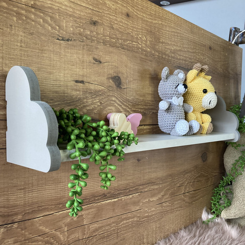 3 estantes para decoración de habitación infantil con forma de nube de colores, 60 cm, color gris