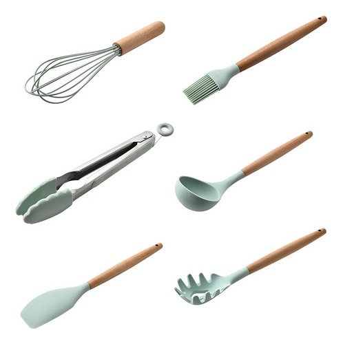 Utensilios De Cocina Mango De Silicona Y Madera 12 Set