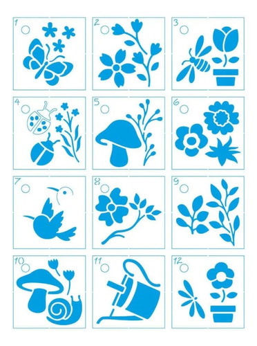 Kit Mini Stencil Jardim Com 12 Peças 4,5cm Stmi-031 Litoarte