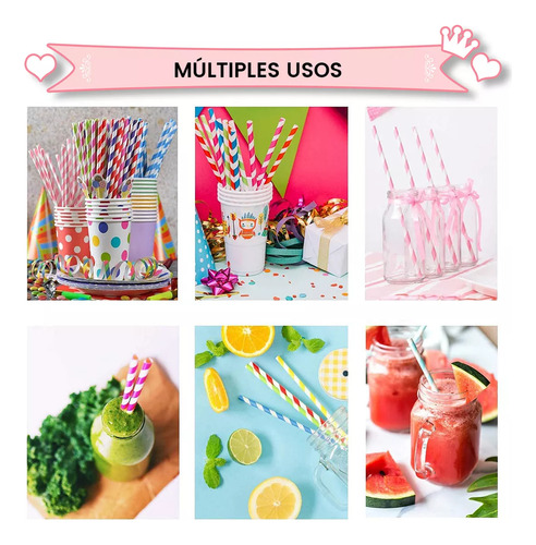 500 Popotes Biodegradables Popotes Para Papel Kraft Fiesta