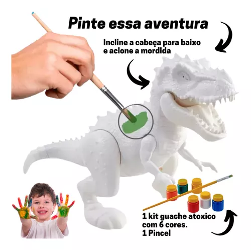 Dinossauro REX para Pintar com Mecanismo de Mordida - Kit 6 Cores