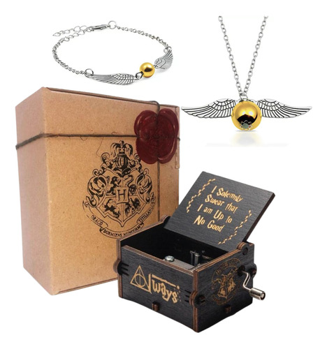 Caja Musical Harry Potter Collar + Pulsera Snitch